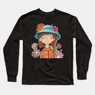 Lady in  Hat with Flowers Long Sleeve T-Shirt